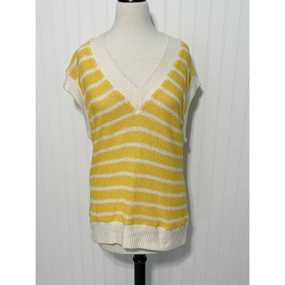 Zara Oversized Striped Knit V-Neck Sweater Vest Sleeveless Yellow White Small - Picture 12 of 12